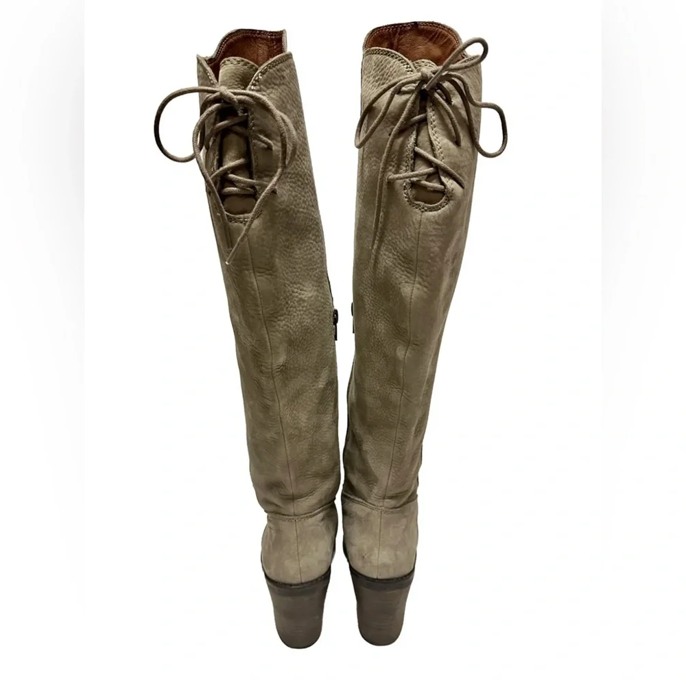 Lucky Brand Womens Size 5 Knee High Light Taupe Nubuck Leather Lace Up Boots